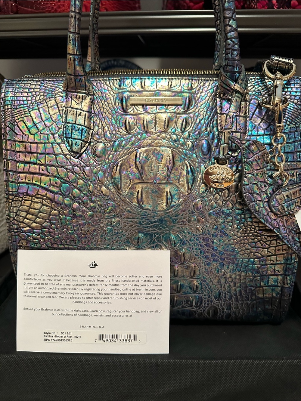 RARE Brahmin Mother of Pearl Holographic, Iridescent Large Caroline - Picture 4 of 16